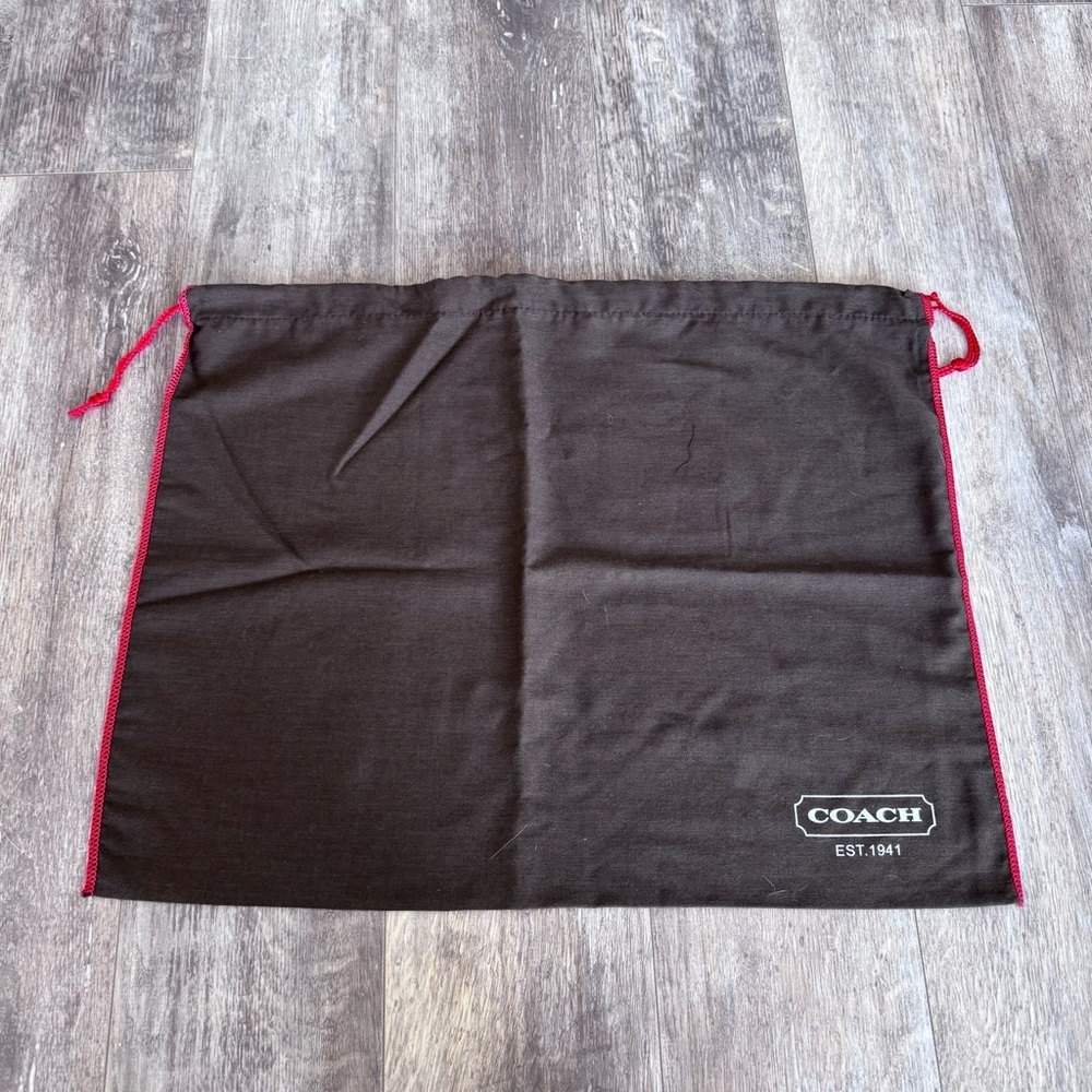 Coach Cotton Cloth Brown Dust Bag with Red Trim and Drawstring - 19.25” x 14.75”